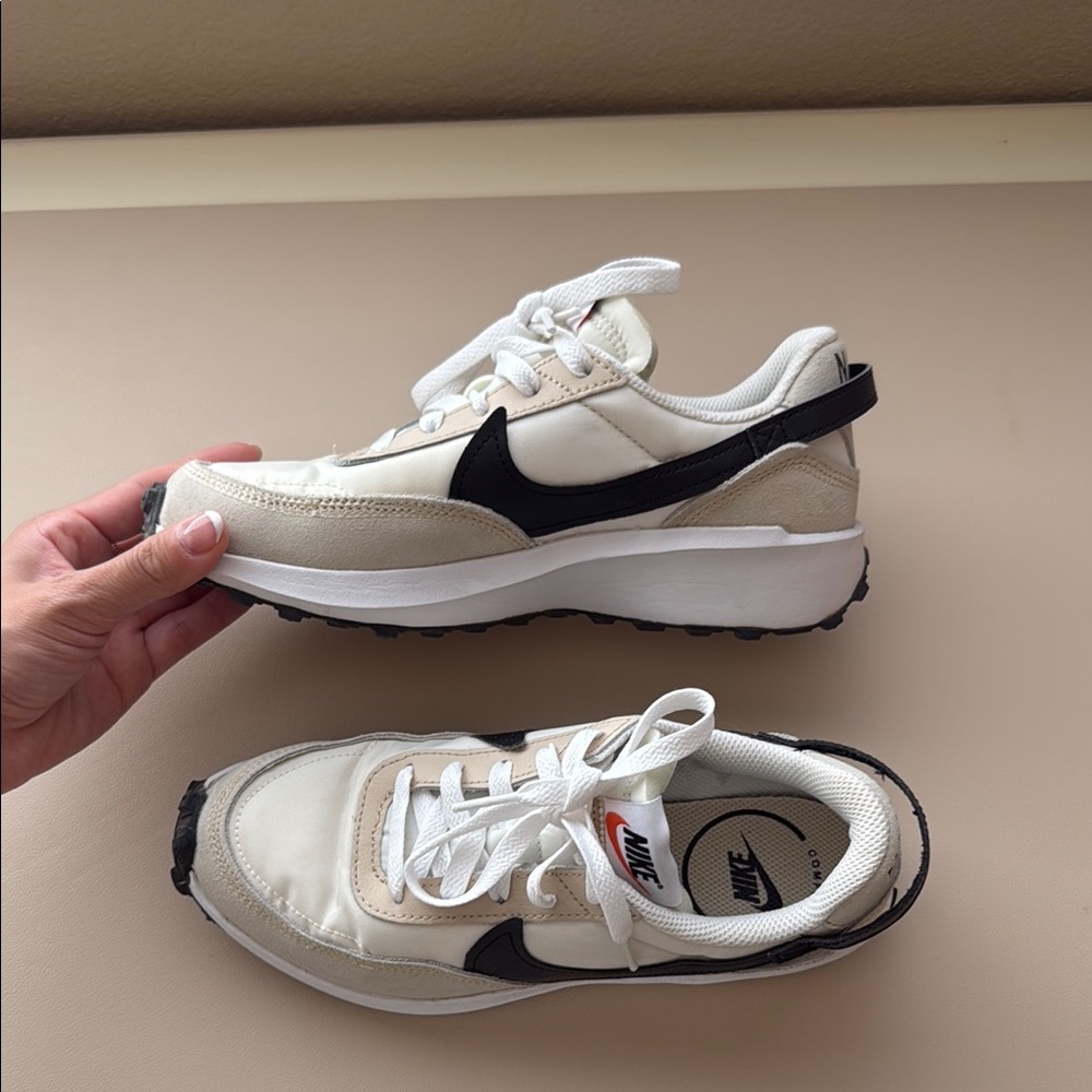Nike Cream and Black Running Shoes